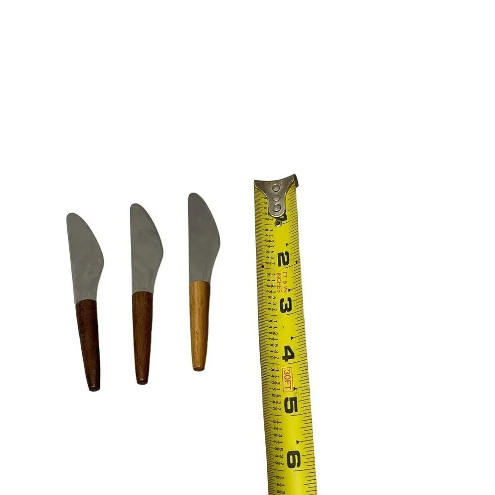 4 Vintage MCM Cheese Knives Stainless Dal USA Wooden Handles